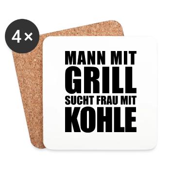 Mann mit Grill sucht Frau mit Kohle Geld flirten - Untersetzer (4er-Set) - Weiß - Vorne