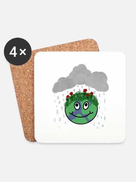 Love the rain! Happy soil with flowers - Coasters (set of 4) - white