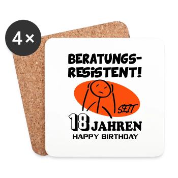 Lustige Sprüche Geburtstag Beratungsresistent 18 - Untersetzer (4er-Set) - Weiß - Vorne