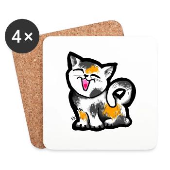 Funny cute kitten. Lovely laughing kitten. Meow. - Coasters (set of 4) - white - Front