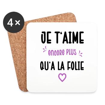Je t'aime encore plus qu'à la folie cadeau couple - Dessous de verre (lot de 4) - blanc - Devant