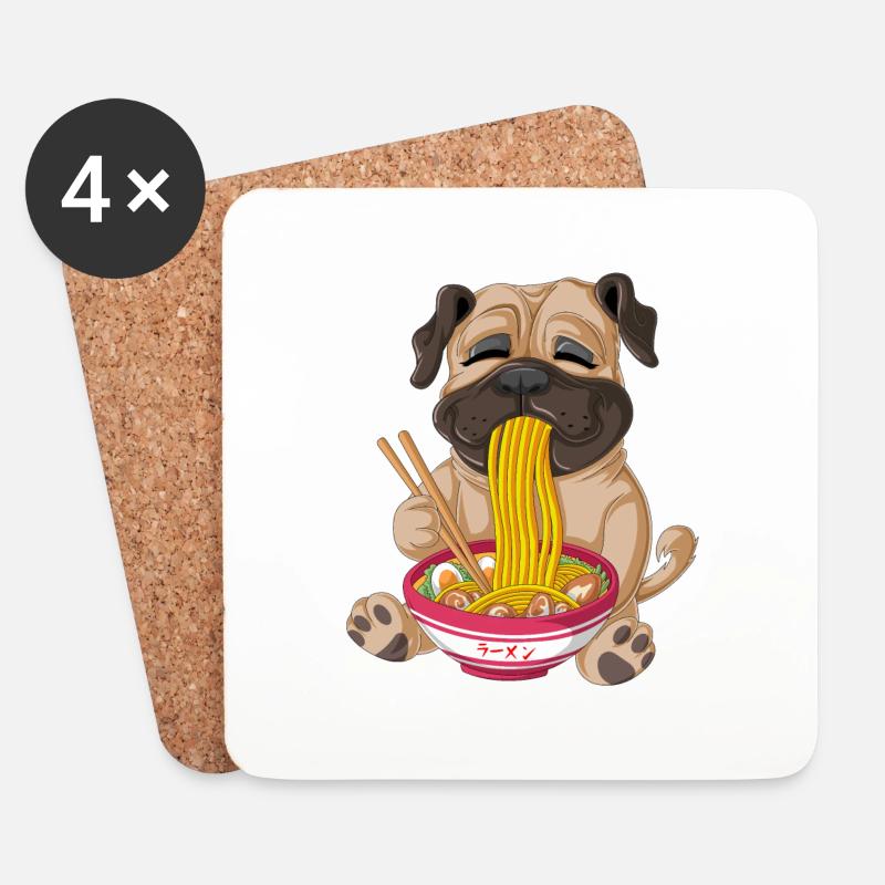 Mops isst Ramen - Untersetzer (4er-Set) - Weiß