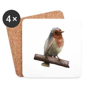 Rotkehlchen - Untersetzer (4er-Set) - Weiß - Vorne
