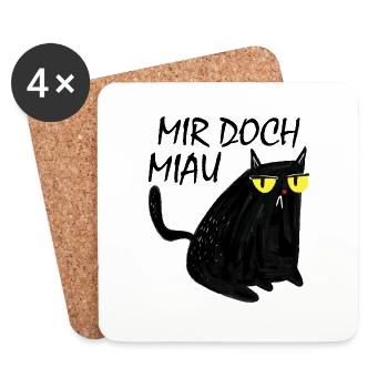 Mir Doch Miau - Lustige Schwarze Katze - Untersetzer (4er-Set) - Weiß - Vorne