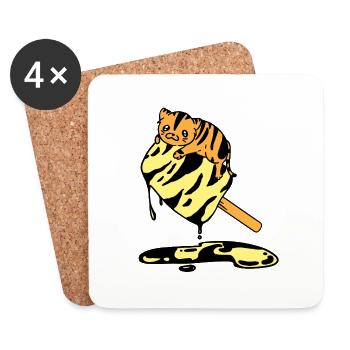 Orange Icecream Cat tiger - Coasters (set of 4) - white - Front