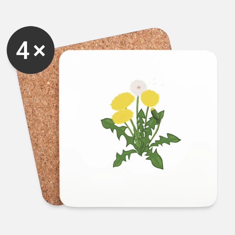Gelber Löwenzahn botanische Illustration - Untersetzer (4er-Set) - Weiß