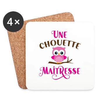 Une chouette maîtresse cadeau maitresse pas cher - Dessous de verre (lot de 4) - blanc - Devant