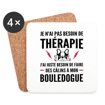Thérapie Bouledogue / Humour Bouledogue Français - Dessous de verre (lot de 4) - blanc - Devant