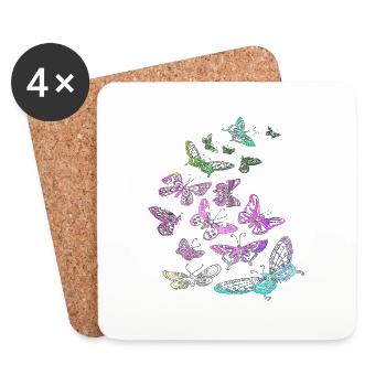 Tatouage de papillon - Dessous de verre (lot de 4) - blanc - Devant