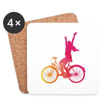 Woman in pink on a bicycle - Coasters (set of 4) - white - Front