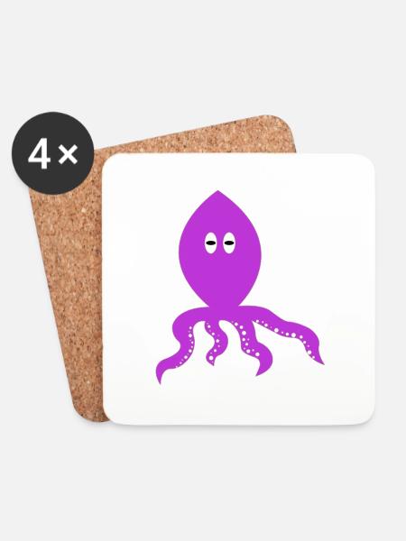 Denkender Tintenfisch - Untersetzer (4er-Set) - Weiß