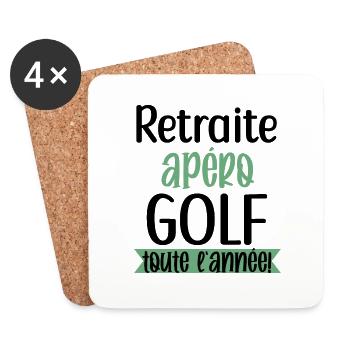 Retraite apéro Golf cadeau humour homme golfeur - Dessous de verre (lot de 4) - blanc - Devant