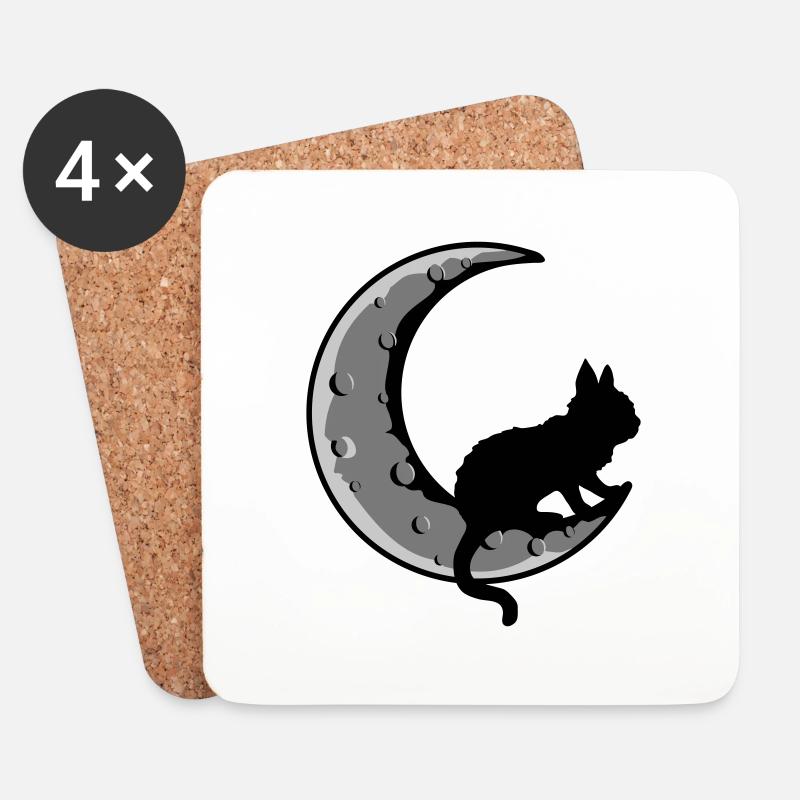 Sichel Mond Schwarze Katze - Untersetzer (4er-Set) - Weiß
