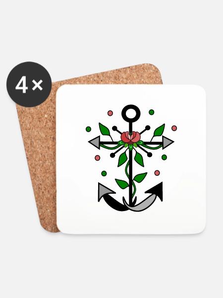 Blumiger Anker - Untersetzer (4er-Set) - Weiß