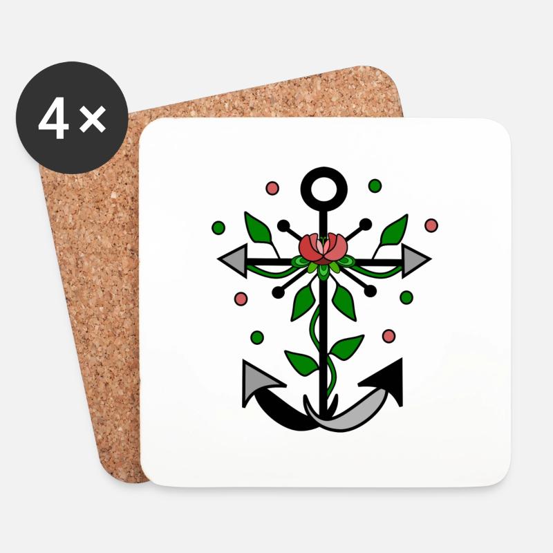 Blumiger Anker - Untersetzer (4er-Set) - Weiß