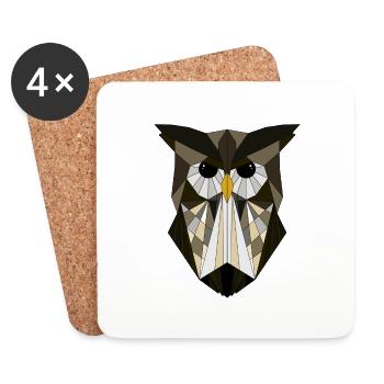 Hibou géométrique - Dessous de verre (lot de 4) - blanc - Devant