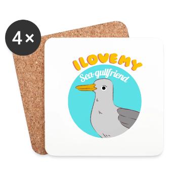I Love My Girlfriend Funny Seagull Pun Valentine - Coasters (set of 4) - white - Front