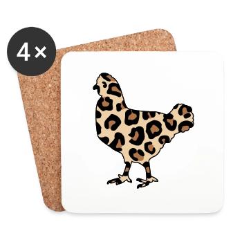 poulets vie de poulet genre-poulet en look léopard - Dessous de verre (lot de 4) - blanc - Devant