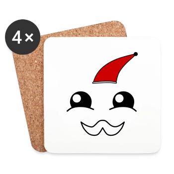 Visage mignon avec une barbe et un chapeau de Noël - Dessous de verre (lot de 4) - blanc - Devant