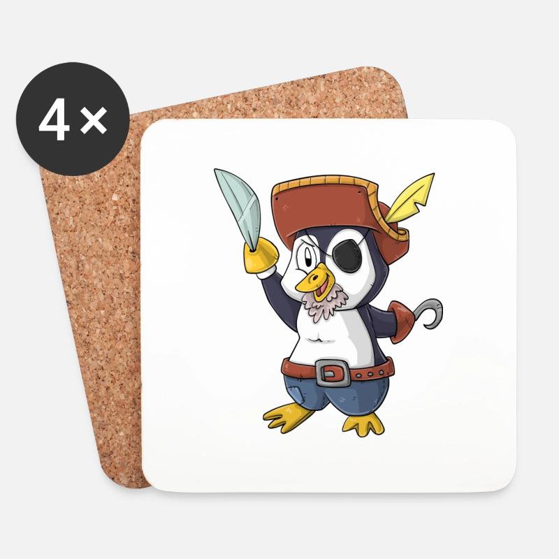 Pinguin Pirat - Untersetzer (4er-Set) - Weiß