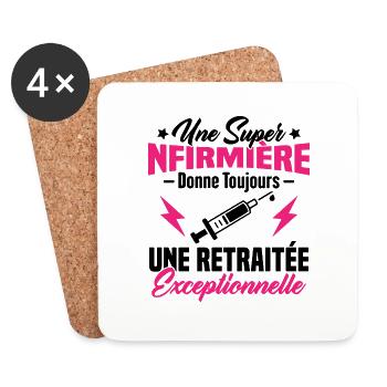 Humour infirmière retraitée, Cadeau retraite - Dessous de verre (lot de 4) - blanc - Devant