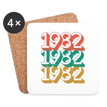 Anniversaire année 1982 / Vintage 1982 - Dessous de verre (lot de 4) - blanc - Devant