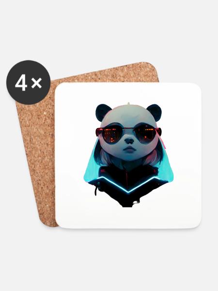 Cyber Panda - Untersetzer (4er-Set) - Weiß