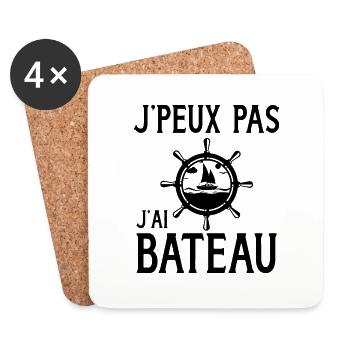 Je peux pas j'ai bateau cadeau humour marin homme - Dessous de verre (lot de 4) - blanc - Devant