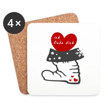 Bottes du Père Noël, coeur - Dessous de verre (lot de 4) - blanc - Devant