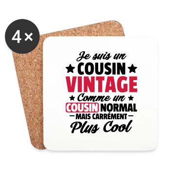 cousin vintage / cadeau humour cousin - Dessous de verre (lot de 4) - blanc - Devant