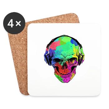 FUNNY HALLOWEEN RAINBOW SKULL AND HEADPHONE - Coasters (set of 4) - white - Front