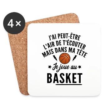 dans ma tête je joue au basket / humour basket - Dessous de verre (lot de 4) - blanc - Devant