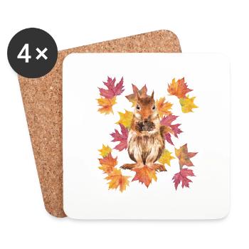 Eichhörnchen mit Herbstlaub - Untersetzer (4er-Set) - Weiß - Vorne