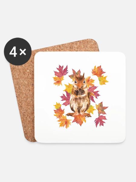Squirrel with autumn leaves - Coasters (set of 4) - white