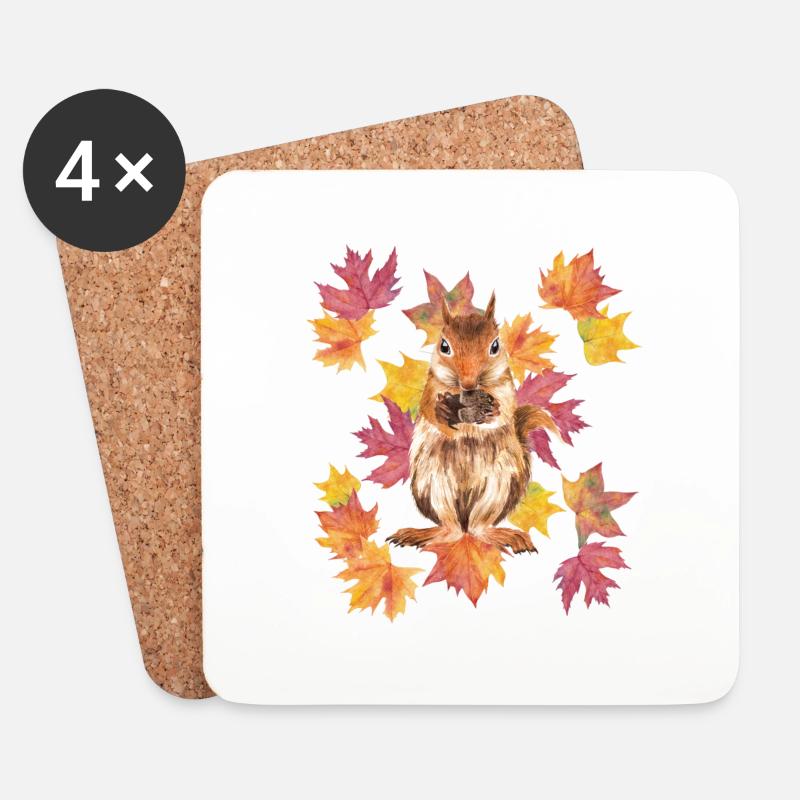 Eichhörnchen mit Herbstlaub - Untersetzer (4er-Set) - Weiß