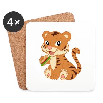 Mignon bébé tigre avec sandwich - Dessous de verre (lot de 4) - blanc - Devant