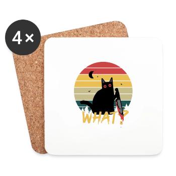 Funny Killer Cat "What?" - Coasters (set of 4) - white - Front
