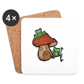 Grenouilles avec maison de champignons doux - Dessous de verre (lot de 4) - blanc - Devant