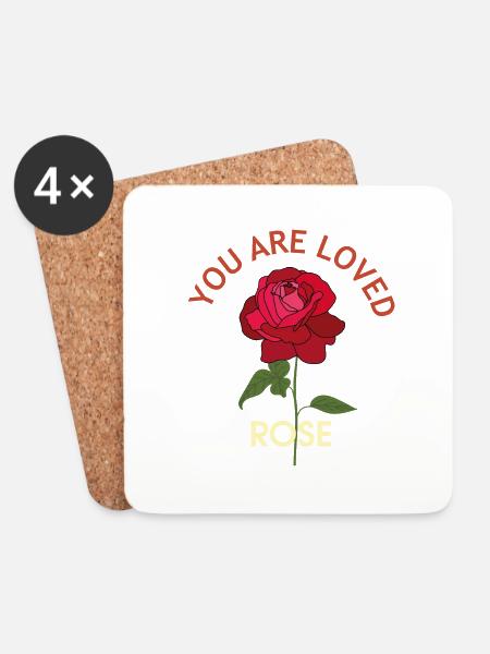 YOU ARE LOVED WITH RED ROSE. - Coasters (set of 4) - white