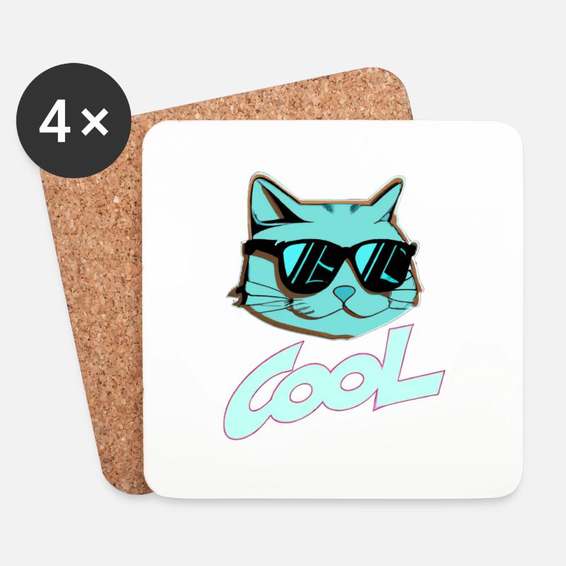 Sonnenbrillen-Katze - Untersetzer (4er-Set) - Weiß