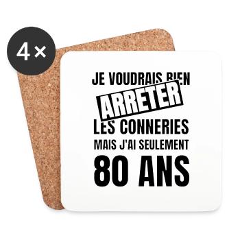 80 ans - Dessous de verre (lot de 4) - blanc - Devant