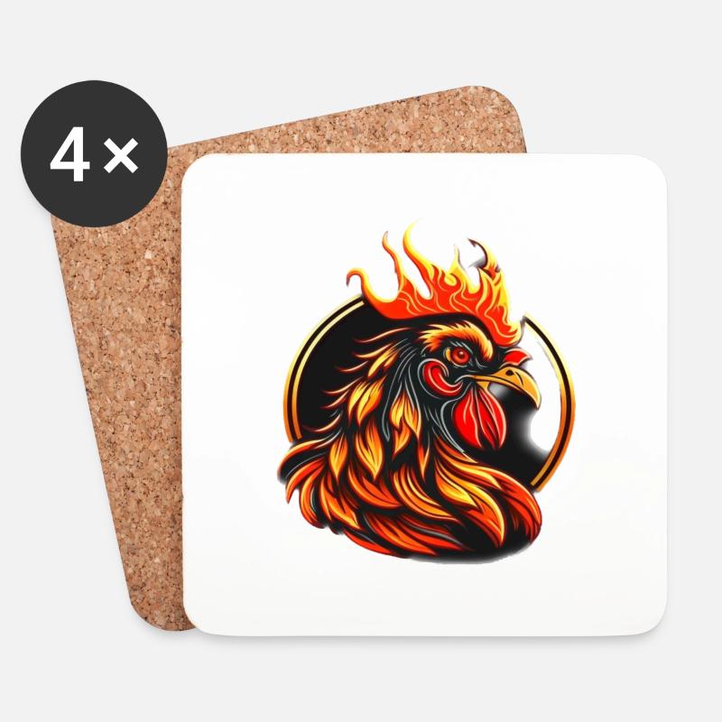 Feuer Hahn Logo - Untersetzer (4er-Set) - Weiß