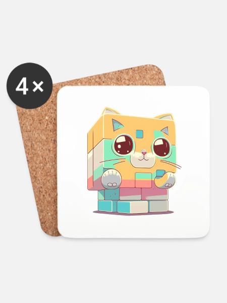 Würfel kawaii Katze - Untersetzer (4er-Set) - Weiß