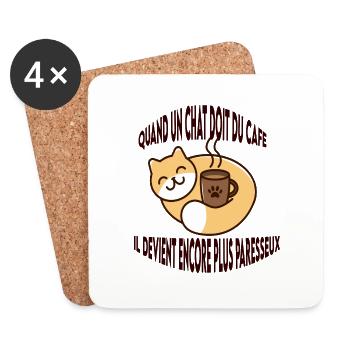 Un chat doit du café il ... plus paresseux - Dessous de verre (lot de 4) - blanc - Devant