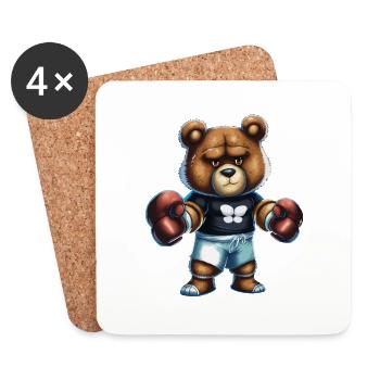 Ours de boxe - Dessous de verre (lot de 4) - blanc - Devant
