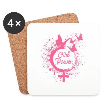 Girl Power,Freedom,Butterflies,Women,Pink - Coasters (set of 4) - white - Front