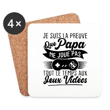 Mon papa ne joue pas tout le temps aux jeux vidéo - Dessous de verre (lot de 4) - blanc - Devant