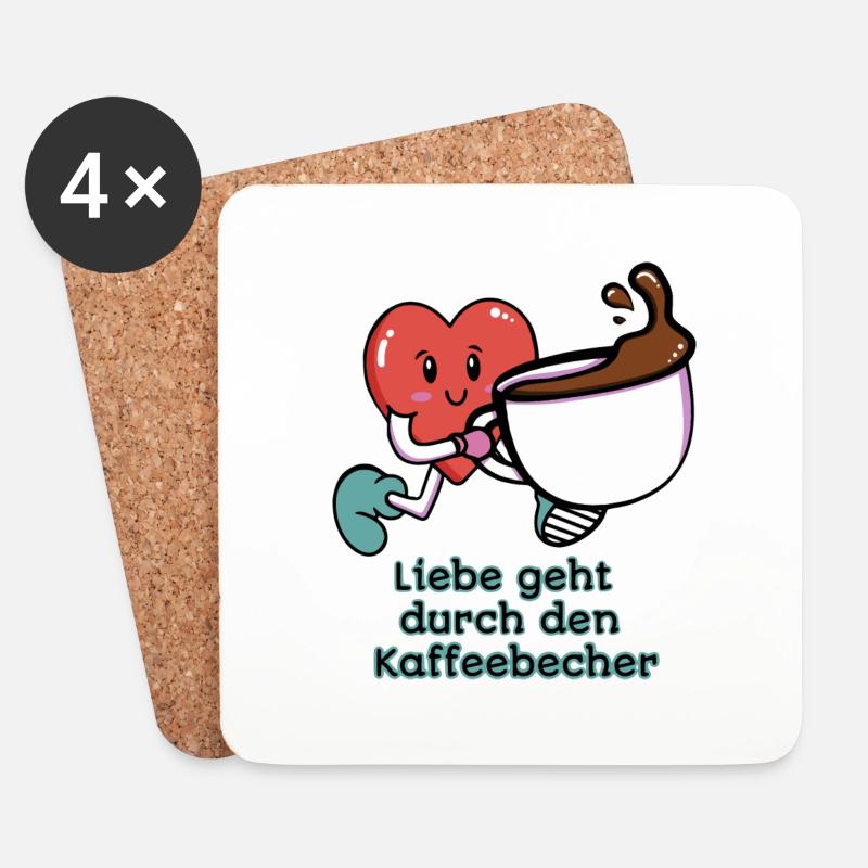 Liebe geht durch den Kaffeebecher - Untersetzer (4er-Set) - Weiß