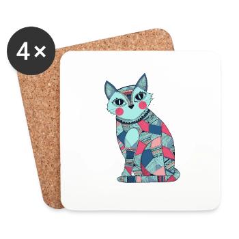 Patchwork Katze - Untersetzer (4er-Set) - Weiß - Vorne