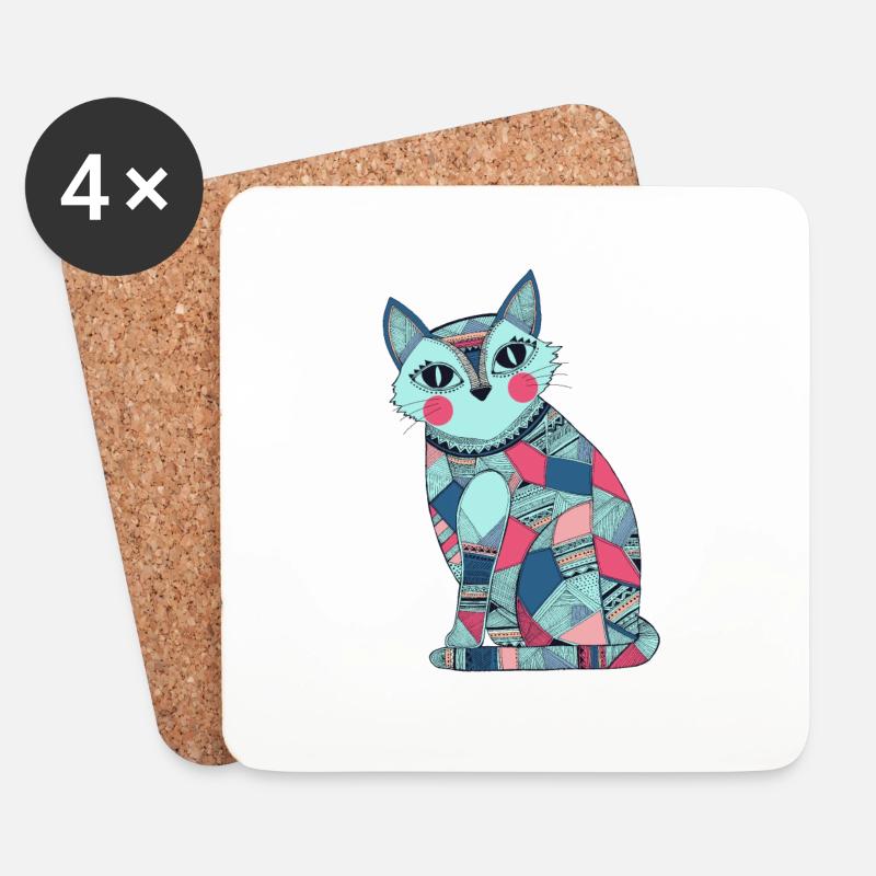 Patchwork Katze - Untersetzer (4er-Set) - Weiß